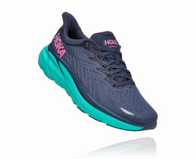 Hoka One One Women's Clifton 8 Sneakers Navy/Turquoise (HO2415) Australia